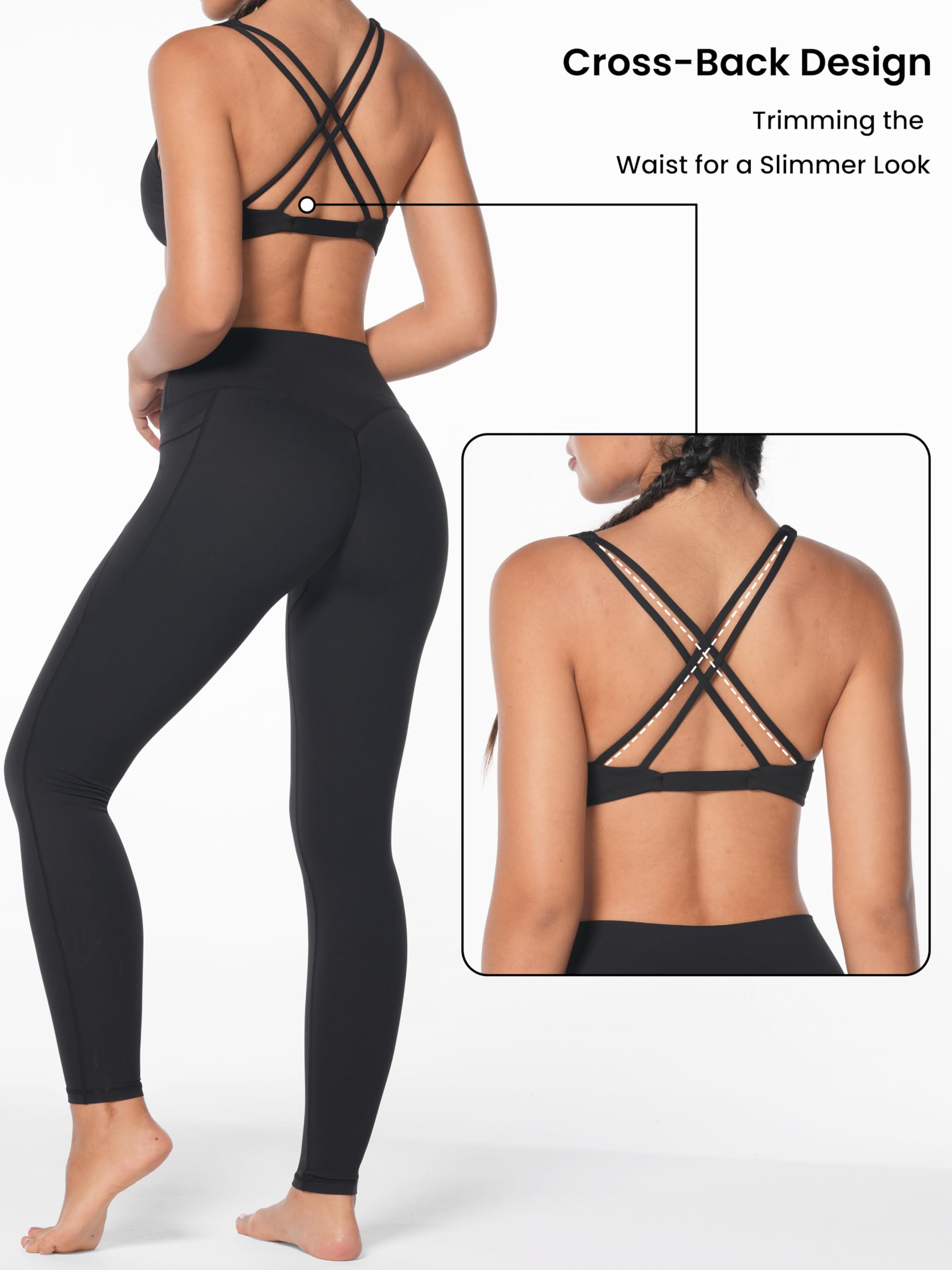 Sunzel Sujetador deportivo con cuello en V para mujer, de bajo impacto, con almohadillas extraíbles, tirantes cruzados, espalda descubierta, para salir, casual, acolchado