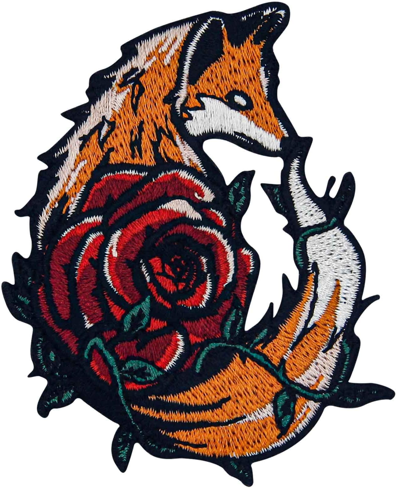 Rose Fox Patch Embroidered Applique Badge Iron On Sew On Emblem