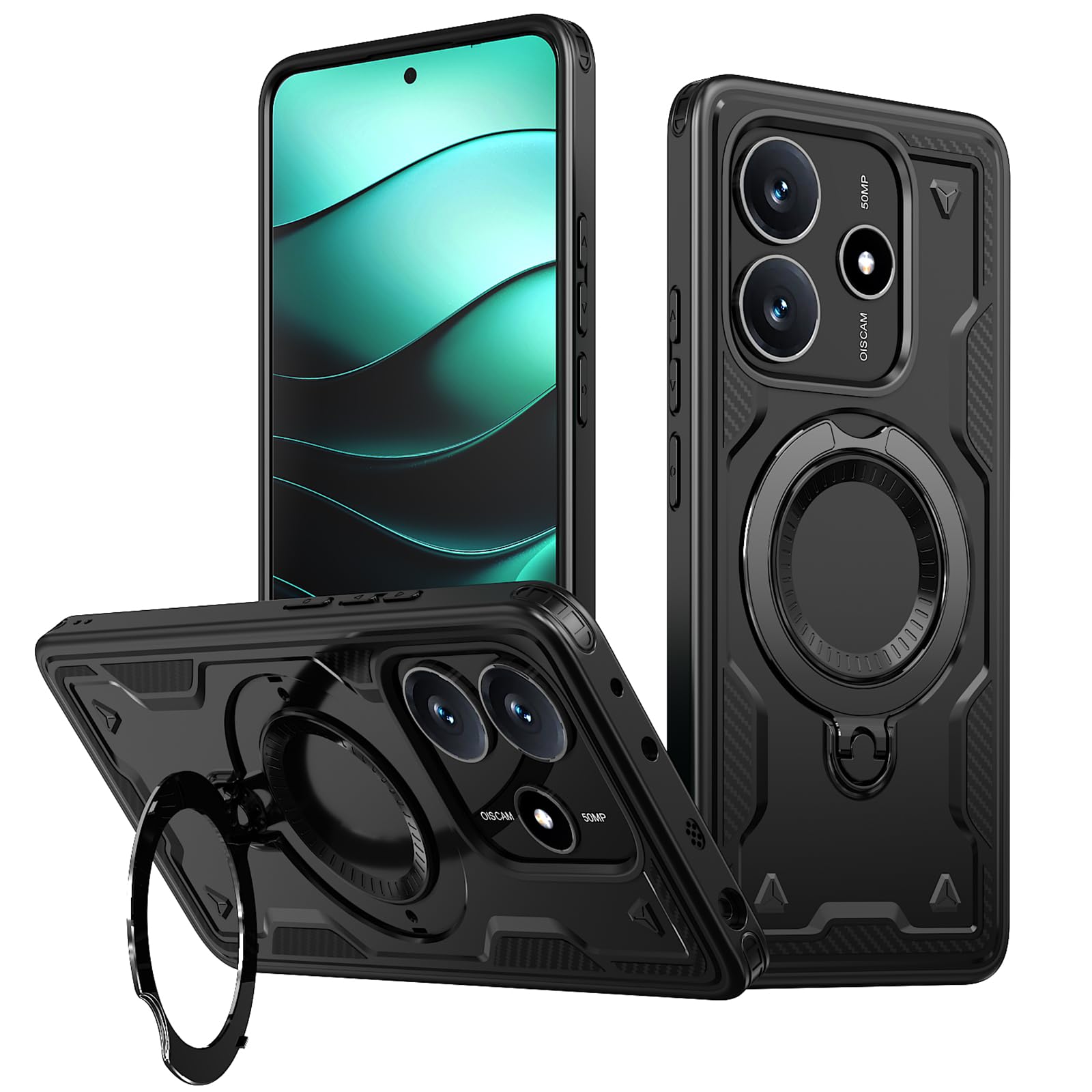 Coque magnétique pour Xiaomi Redmi Note 14 5G avec support intégré noir