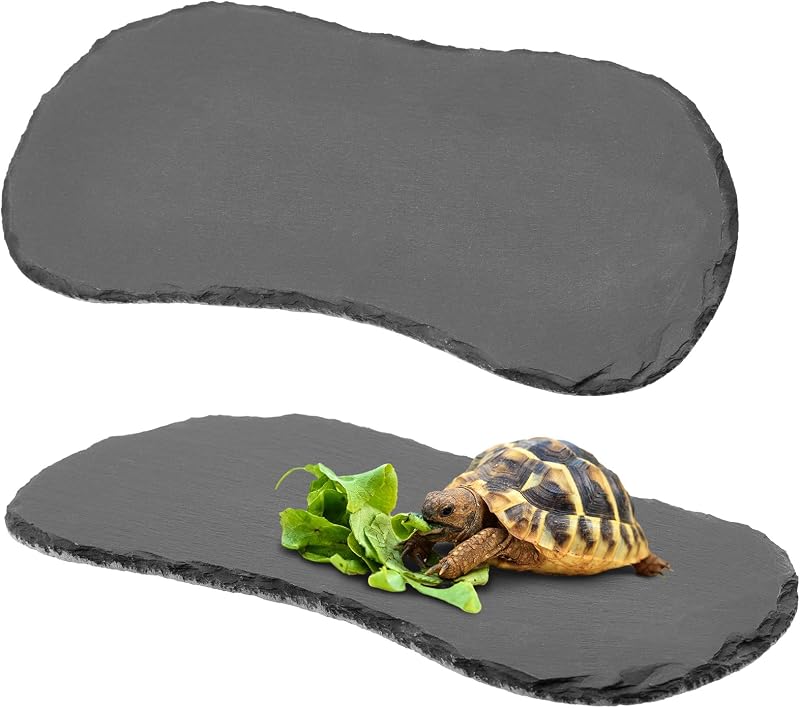 Plataforma de Pedra para Aquecimento de Répteis Shinylin, Preta, 28 x 14 x 6,4 cm, Pacote com 2