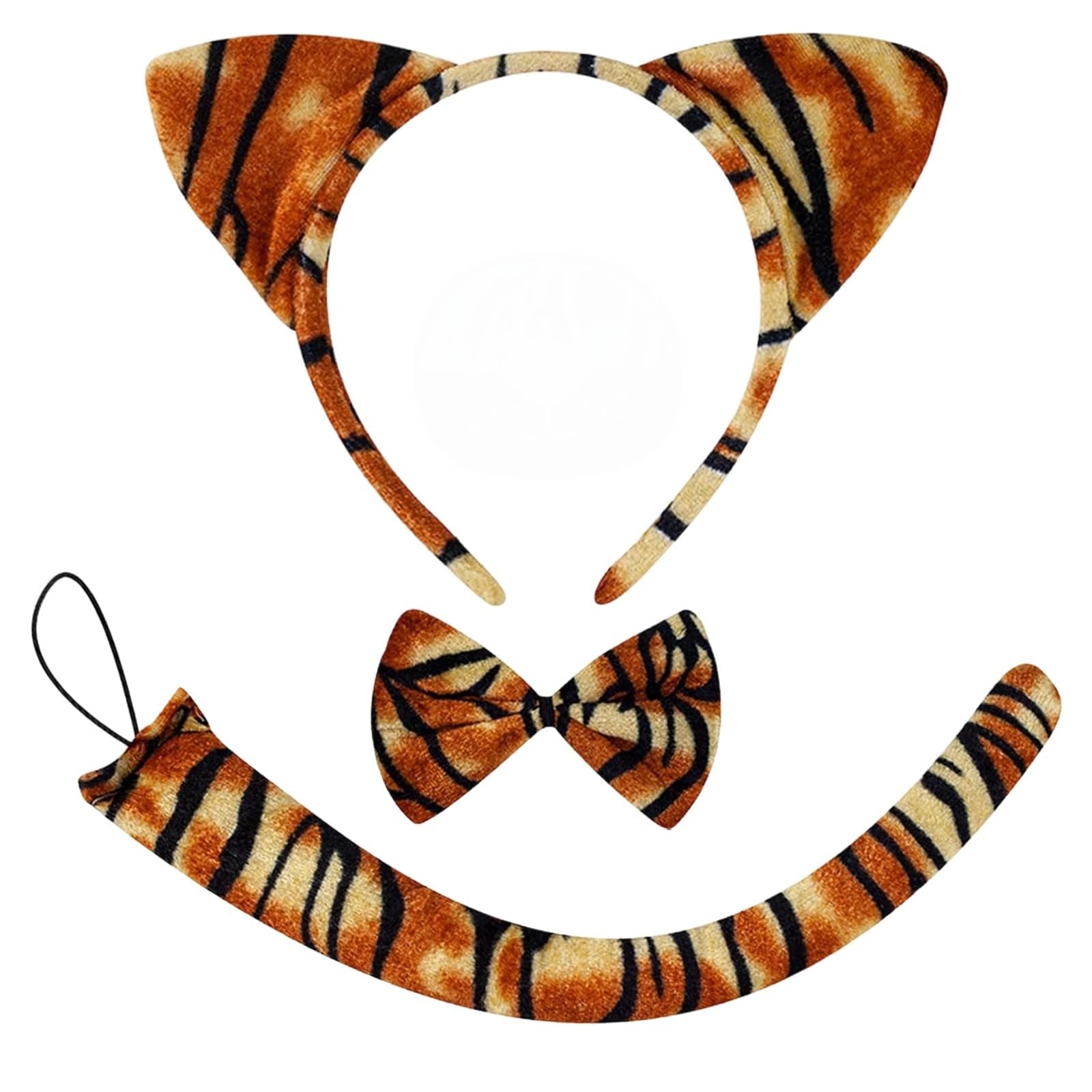 HeHeGe Furry Animal Costume Set - Zebra/Leopard/Giraffe - Headband, Tail & Bow Tie - Birthday/Christmas & Party (Tiger)