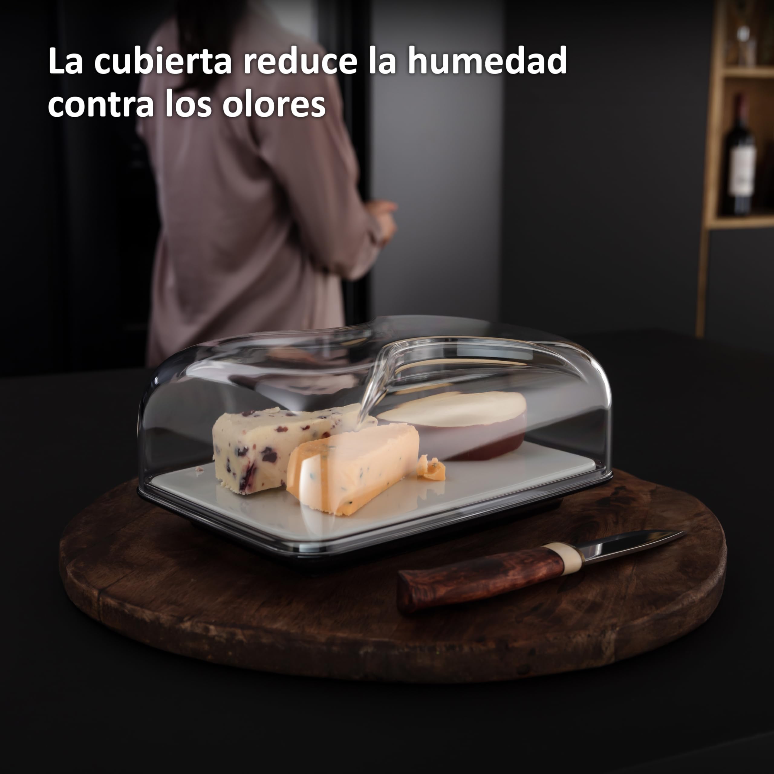 Haier HAGCB40 Quesera, con Bandeja, Tabla de Cortar de Porcelana y Tapa, Rectangular, Elegante, 25,5x18x11,5 cm, Guzzini