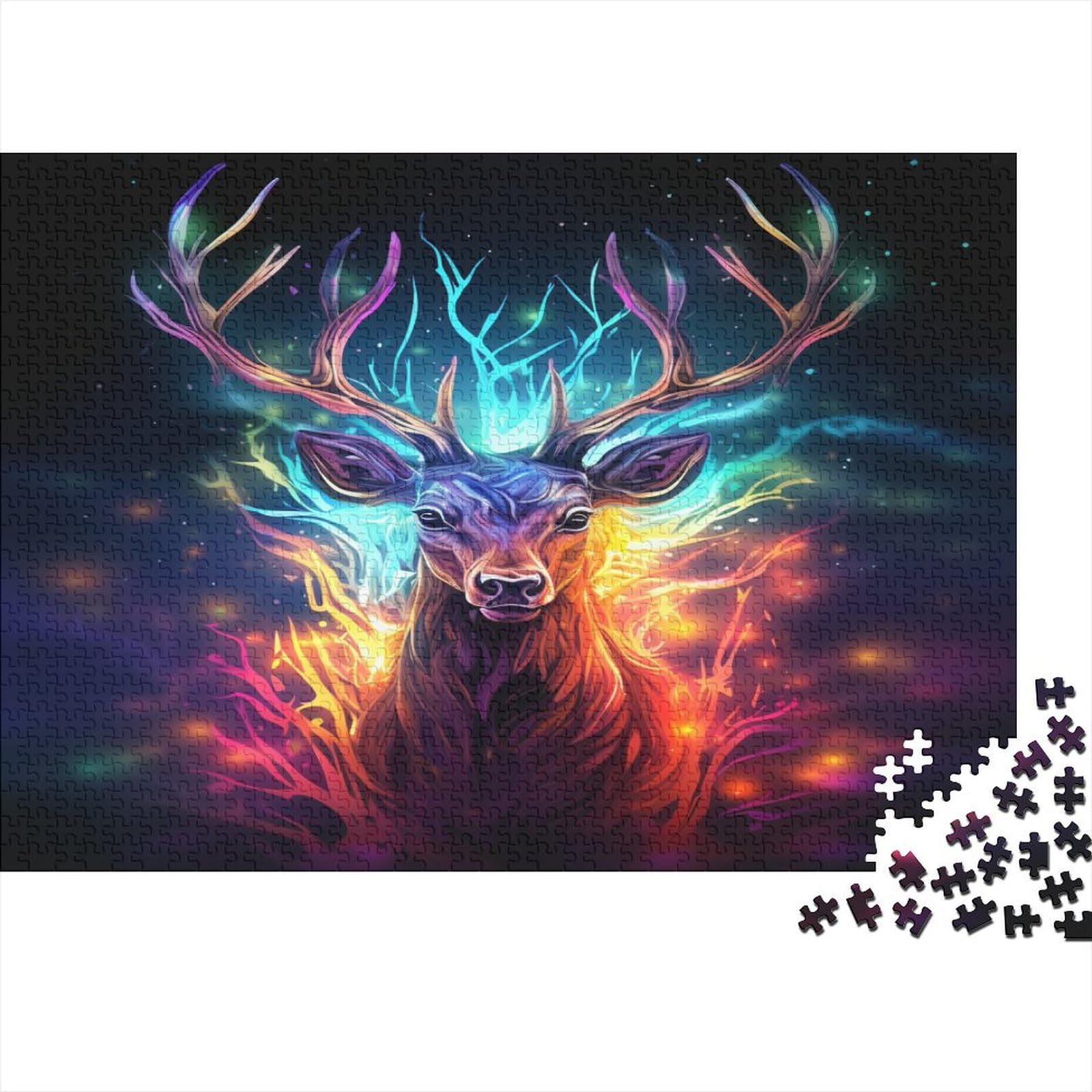 1000 Teile Puzzle „Hirsch Porträt“ Für Erwachsene – Fertig 75x50 Cm, Aus Lindenholz