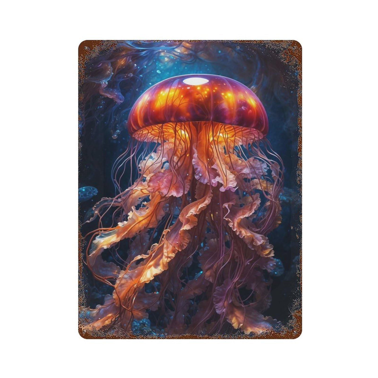Jellyfish Bloom Rustic Tin Plaque 15.7"x11.8", Ideal for Shed, Workshop And Garage Wall Decor