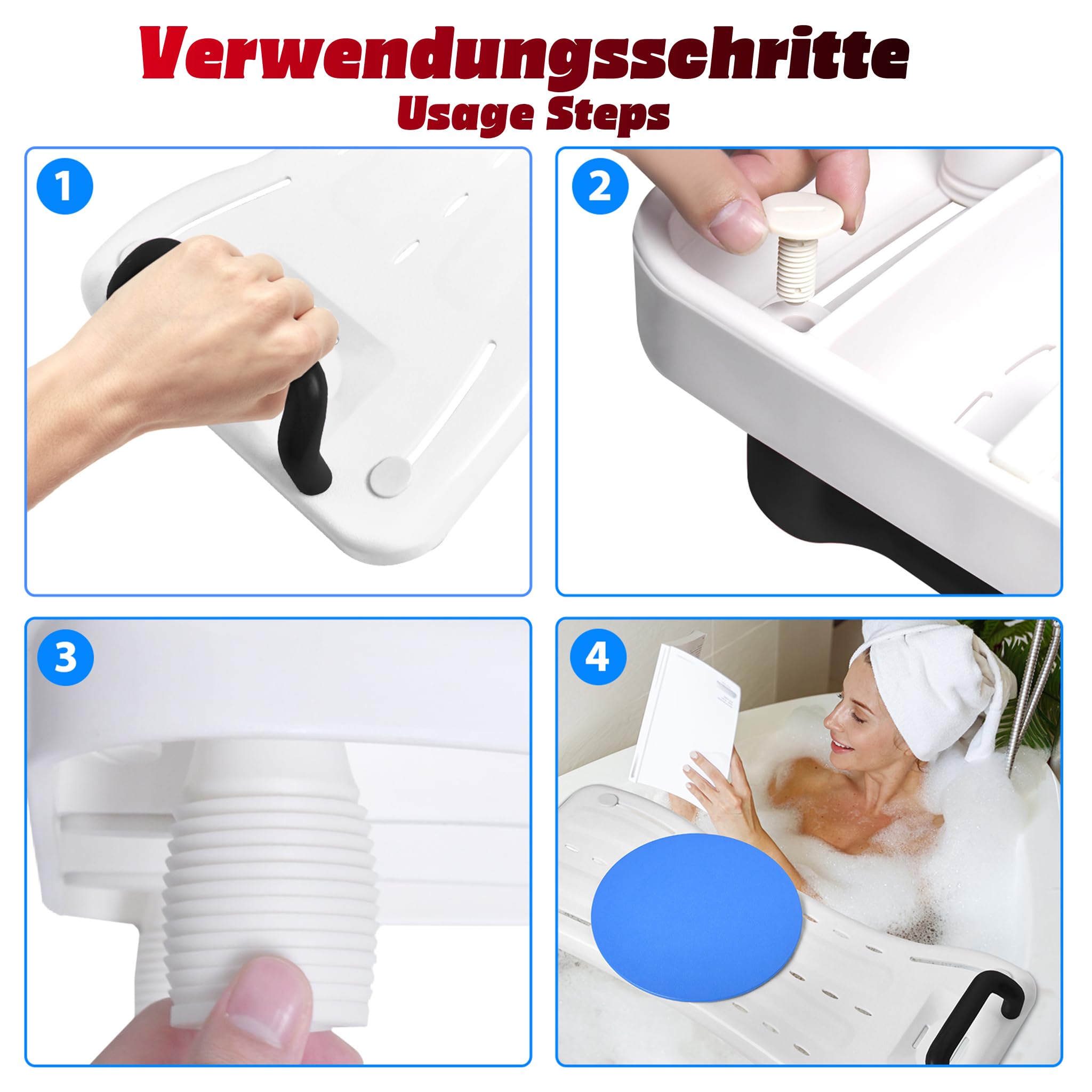 LARS360 Vasca da bagno con piastra girevole, seduta regolabile per anziani con manico nero e ripiano per sapone, carico massimo 150 kg, per vasca da bagno da 41-63 cm, LARS-(HAG1368A)