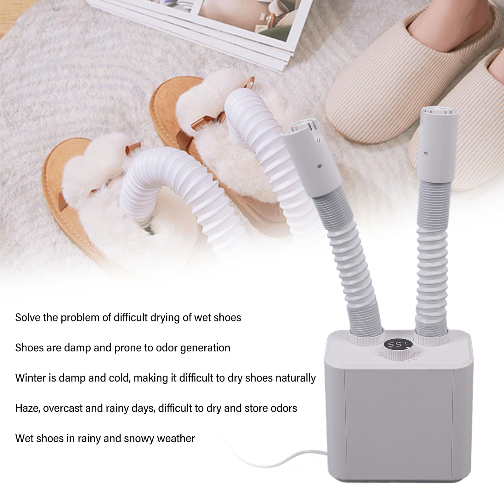 Bewinner Asciugascarpe Espandibile, Deodorante per Stivali, Timer e Temperatura Intelligenti, Ultra Silenzioso, per Scarpe, Stivali, (Spina UE)