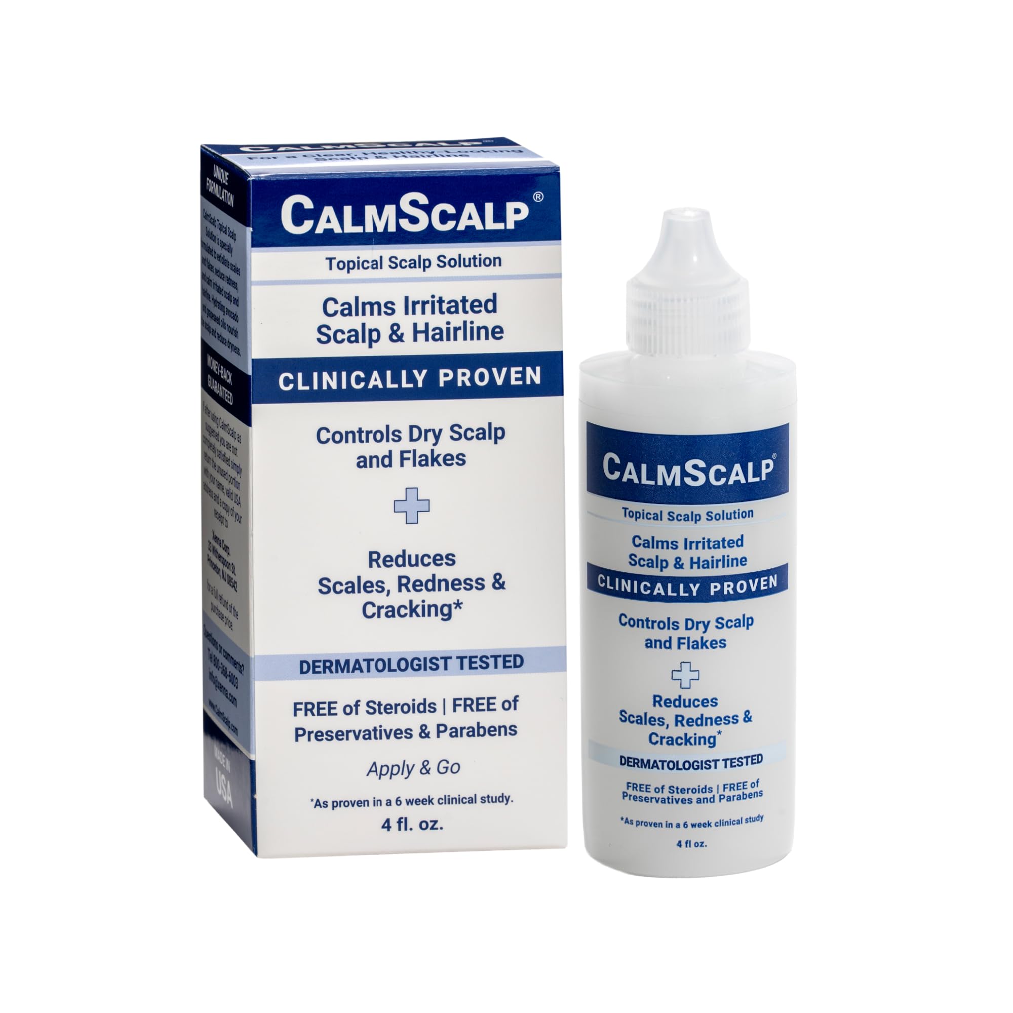 Topical Scalp Solution | Calms Irritated Scalp | Controls Dry Scalp & Flakes | Reduces Scales & Redness | Clinically Proven | Non Shampoo Leave-On Scalp Treatment | Made in The USA | 4 oz.