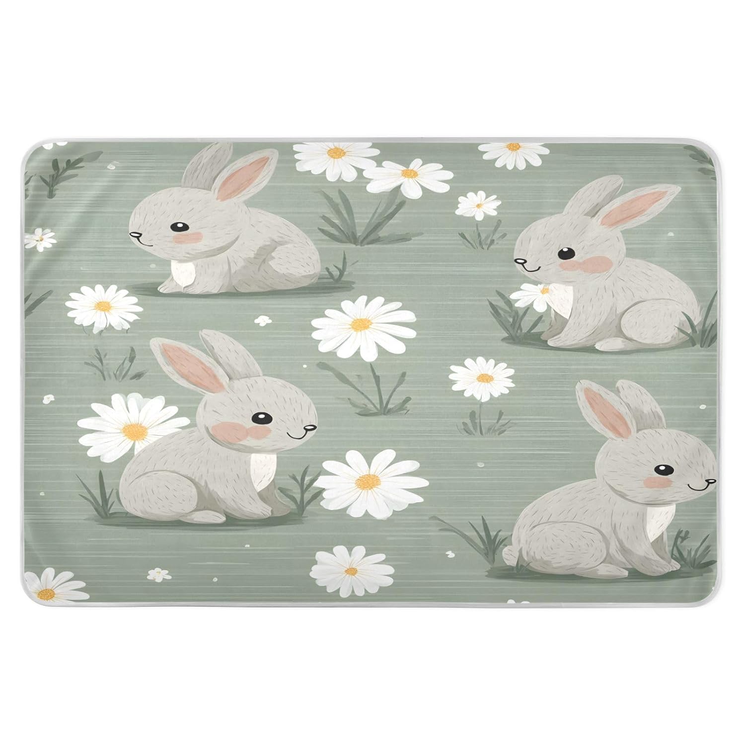 Bunny and Flower Design Change Mat, Diaper Changing Pads for Baby, 3Layers Waterproof Change Pad Foldable Absorbent Mats for Women, Reusable Incontinence Underpads for Patient 34''x52''