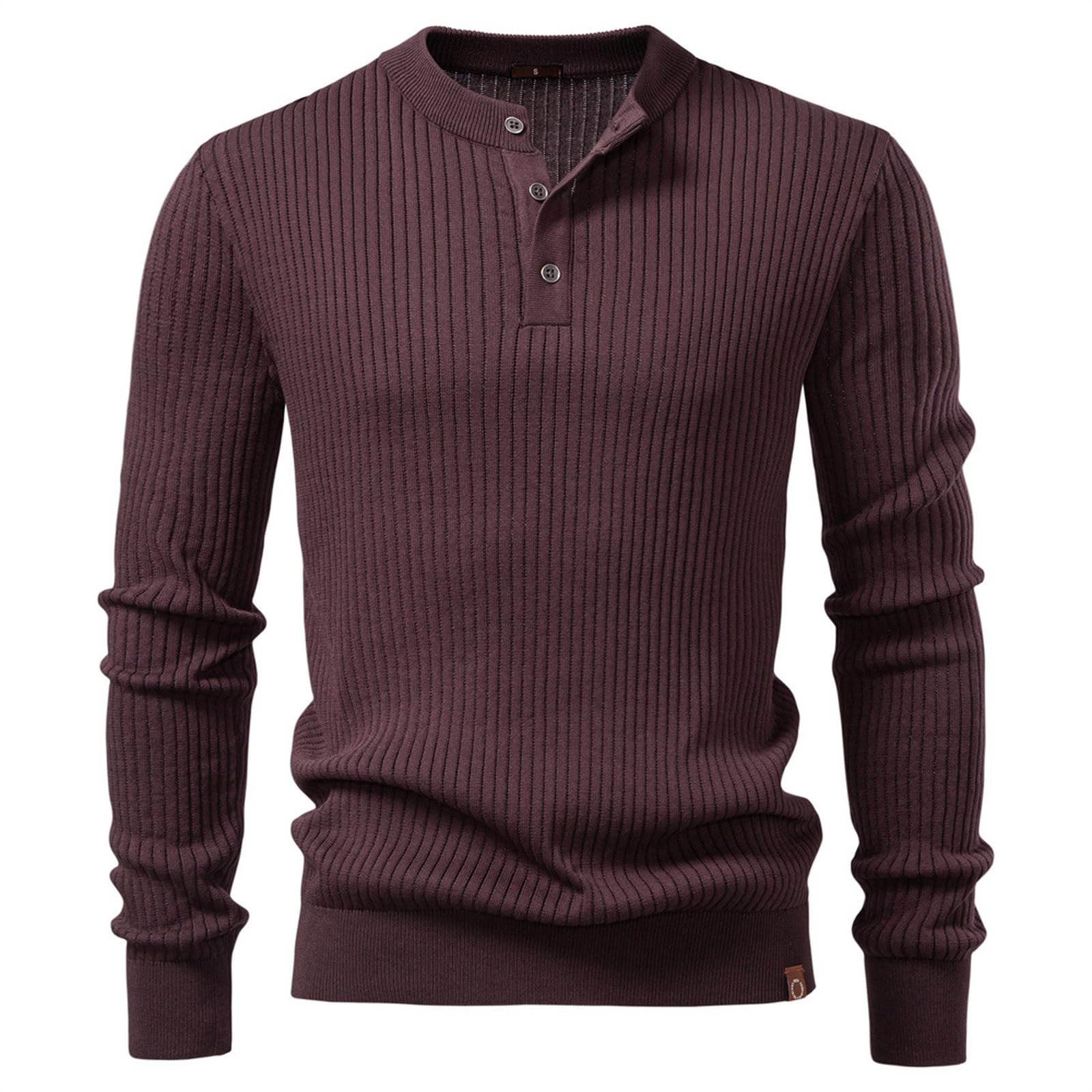 Męska koszulka Henley z długim rękawem Slim Fit Stretch Ribbed Pullover