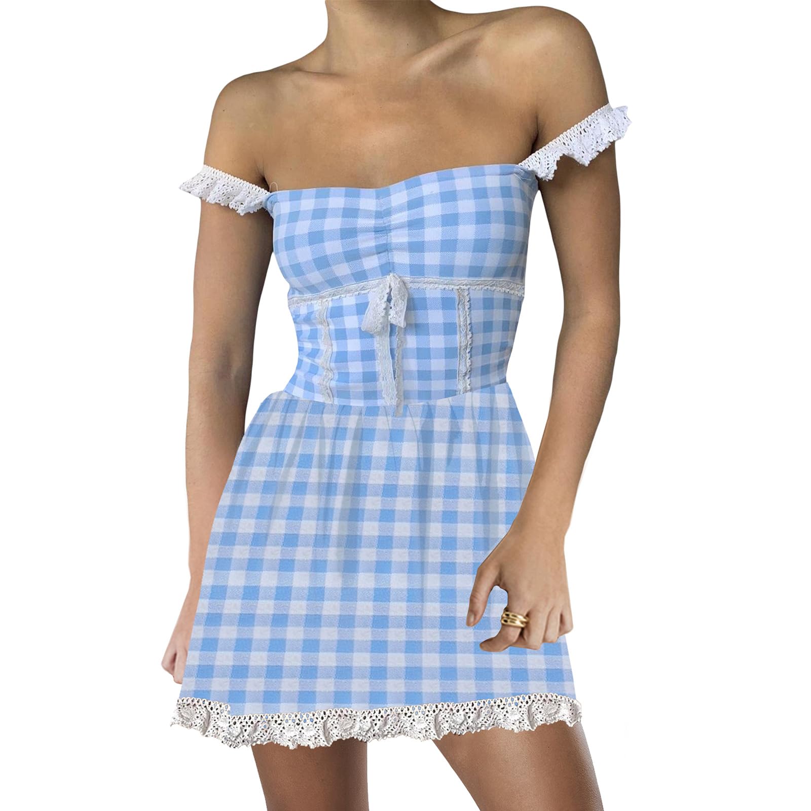 Nsywmzy Women Doll Costume Short Puff Sleeve Blue Doll Dress Sister Twins Halloween Cosplay Lolita Party Dress (Blue 5, L)