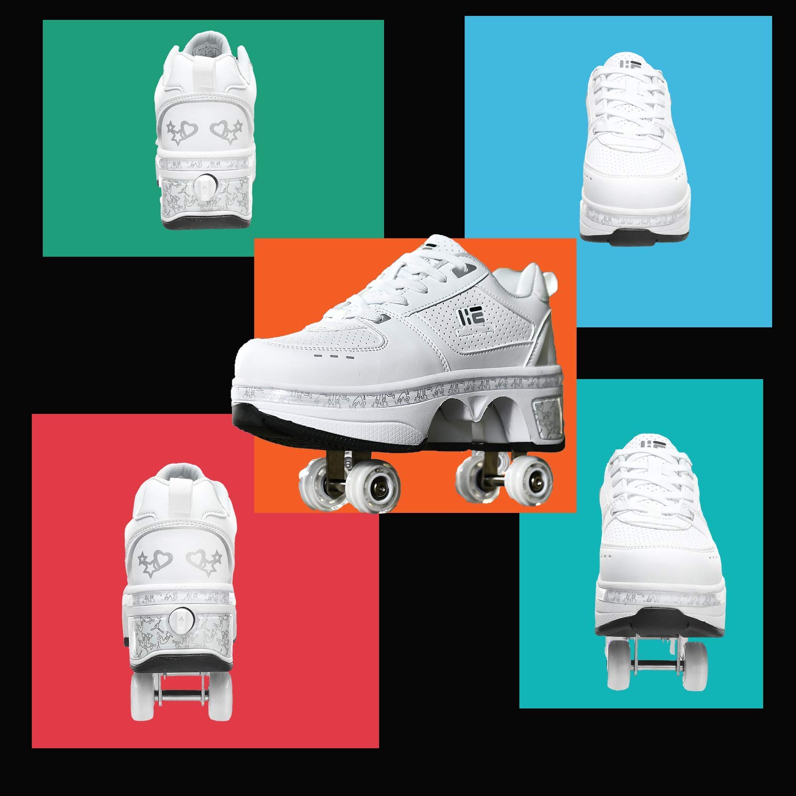 Patins A Roulettes Reglables,Rollers En Ligne pour Enfants,Quatre Roues Fille Chaussures À Roulettes, Deform Wheels Skates Kick Roller Shoe,Walking Skates,EUR36