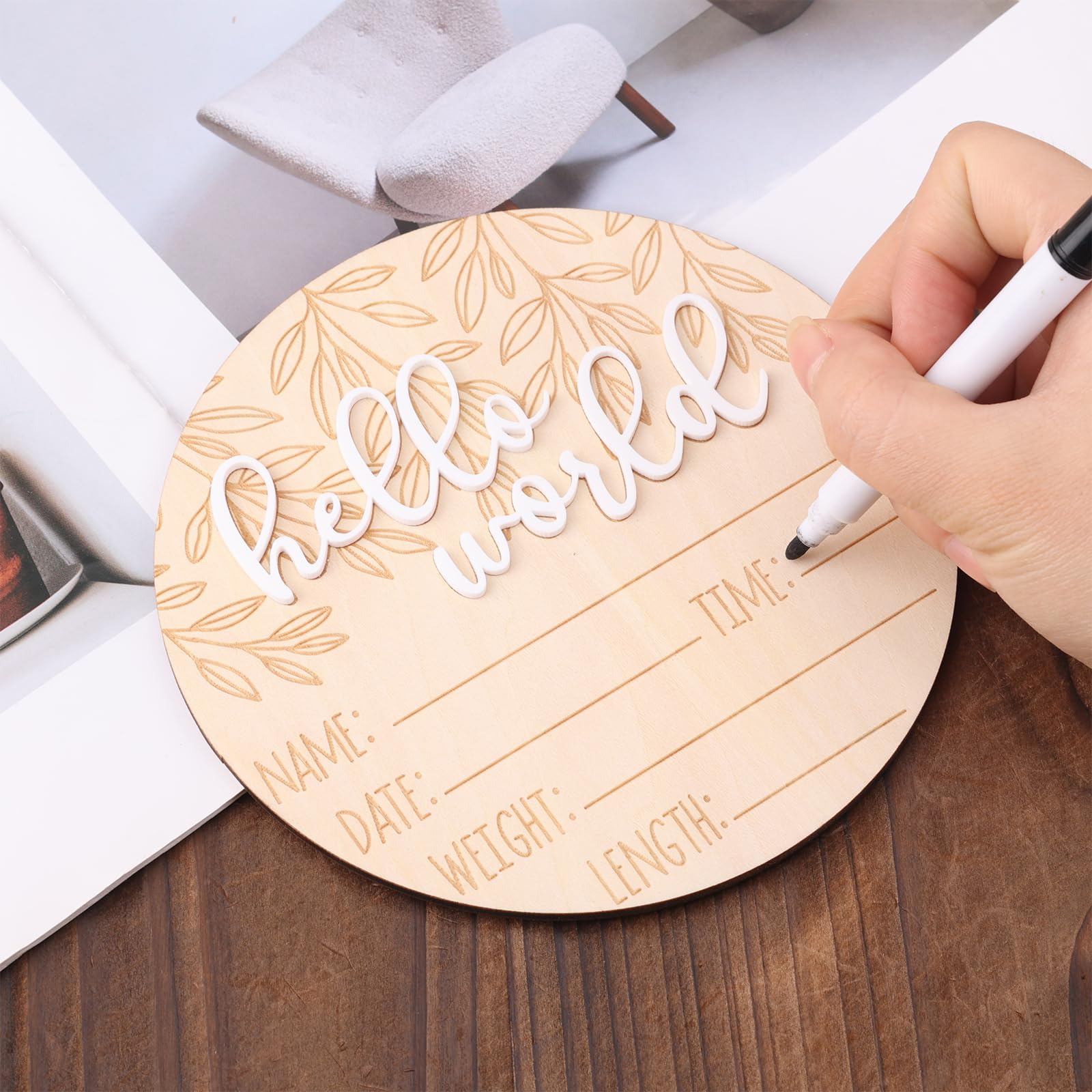 Gosknor Cartello Annuncio Nascita Legno Hello World Neonati per Oggetti di Scena Foto Baby Shower