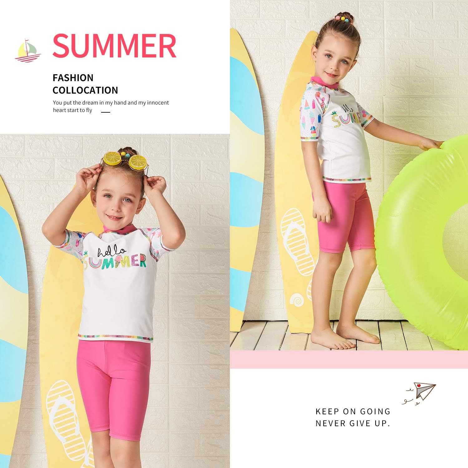 Julysand Toddler Girls Rash Guard Sets Summer Letter Ice Cream Print Swimsuit Short Sleeve Two Piece Swimwear - Image 4