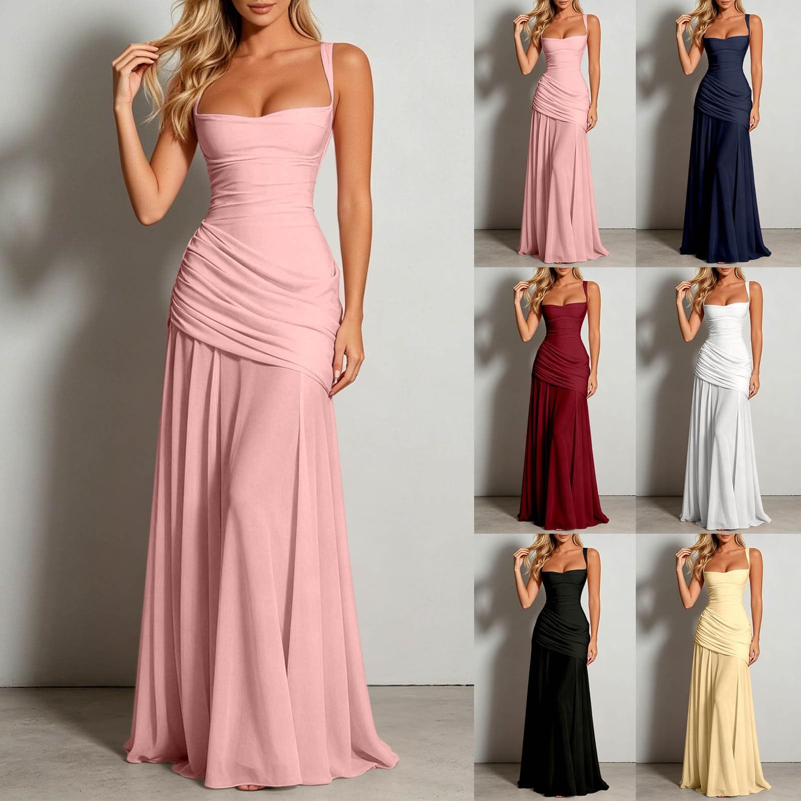 Robe de soirée pour femme - Dos nu - Robe de demoiselle d'honneur longue sans manches - Robe de bal sexy en mousseline de soie - Robe de loisirs élégante - Longue robe de cocktail - Robe longue