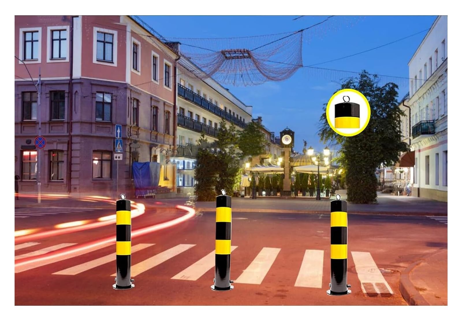 Słupki zabezpieczające, słupek parkingowy ze stali żółtej, 2 szt. z 8 bezpłatnymi śrubami kotwiącymi do zdejmowanego słupka zabezpieczającego, idealne do kontroli ruchu na podjazdach(750x114mm)