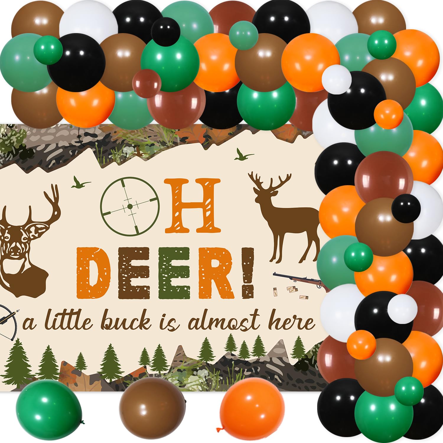 Oh Deer a Little Buck Is Almost Here Party Decorations Mountain Jungle Theme Backdrop Balloon Garland Arch Kit Hunting Theme Photography Decorations