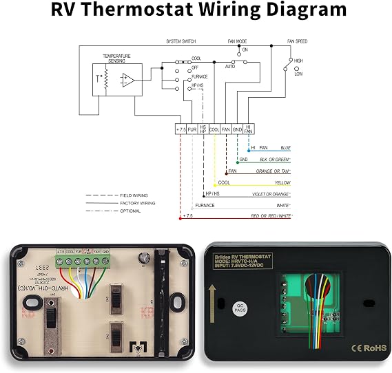 RV Thermostat, Briidea RV Analog Thermostat (Cool Only/Furnace), Replace for Dometic 3106995.032, 12 VDC, Black