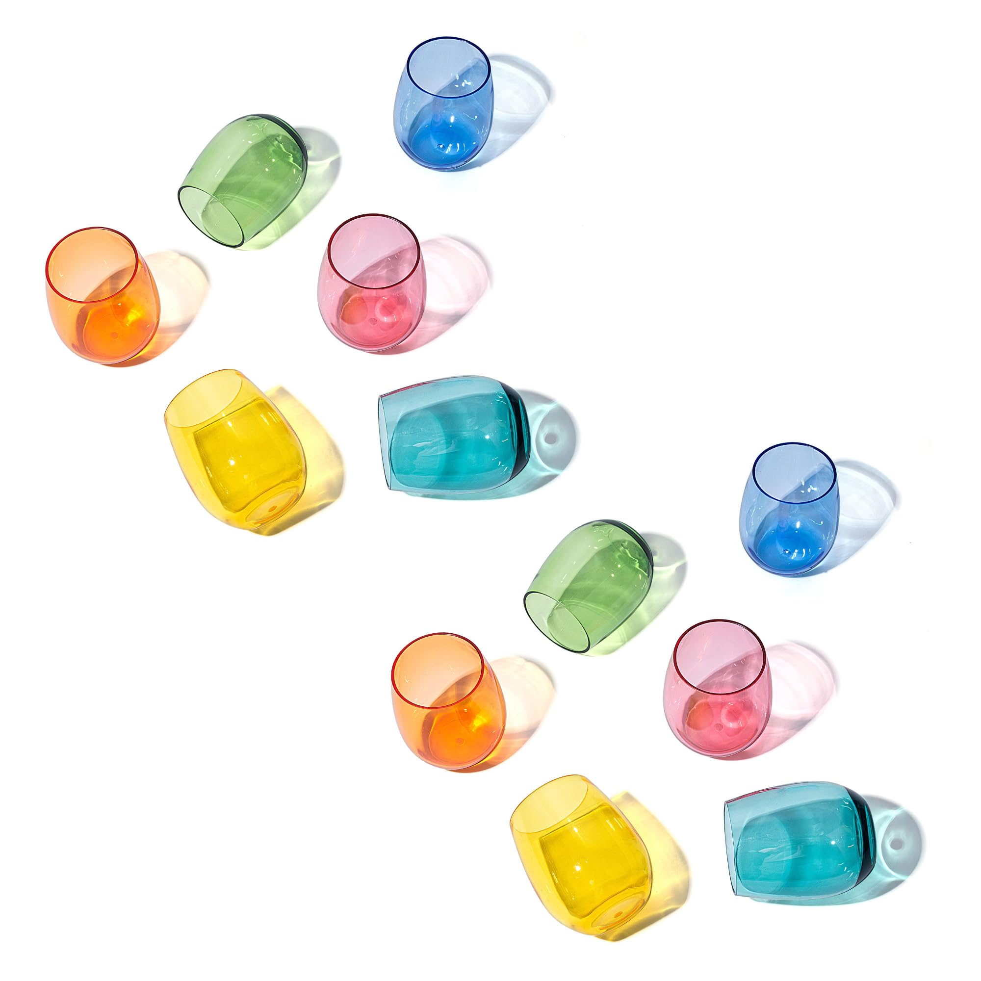 KX-WARE Unzerbrechliche Weingläser aus Acryl, ohne Stiel, Allzweck-Weingläser, 530 ml, mehrfarbig, spülmaschinenfest, BPA-frei, klassischer Stil, 12 Stück