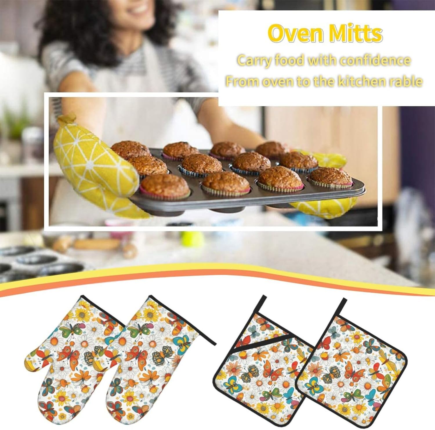 Butterfly Daisy Kitchen baking four piece set, fit for cooking and baking, oven, microwave, and outdoor barbecue