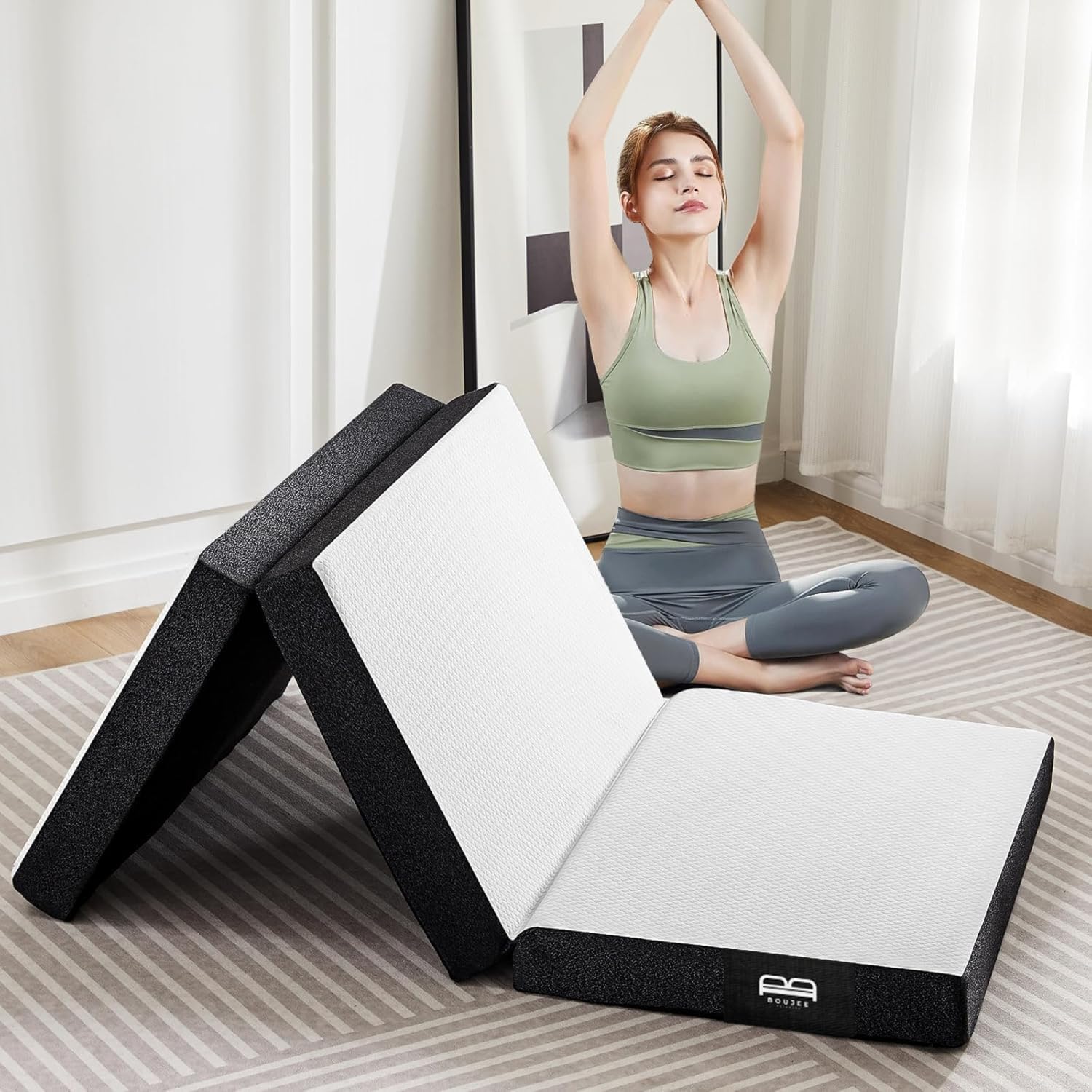 boujee balancee astral luxe trifold mattress | 4-inch foldable memory foam bed | medium firm comfort for travel, guests, dorms & camping (72 x 30 x 4 inch)