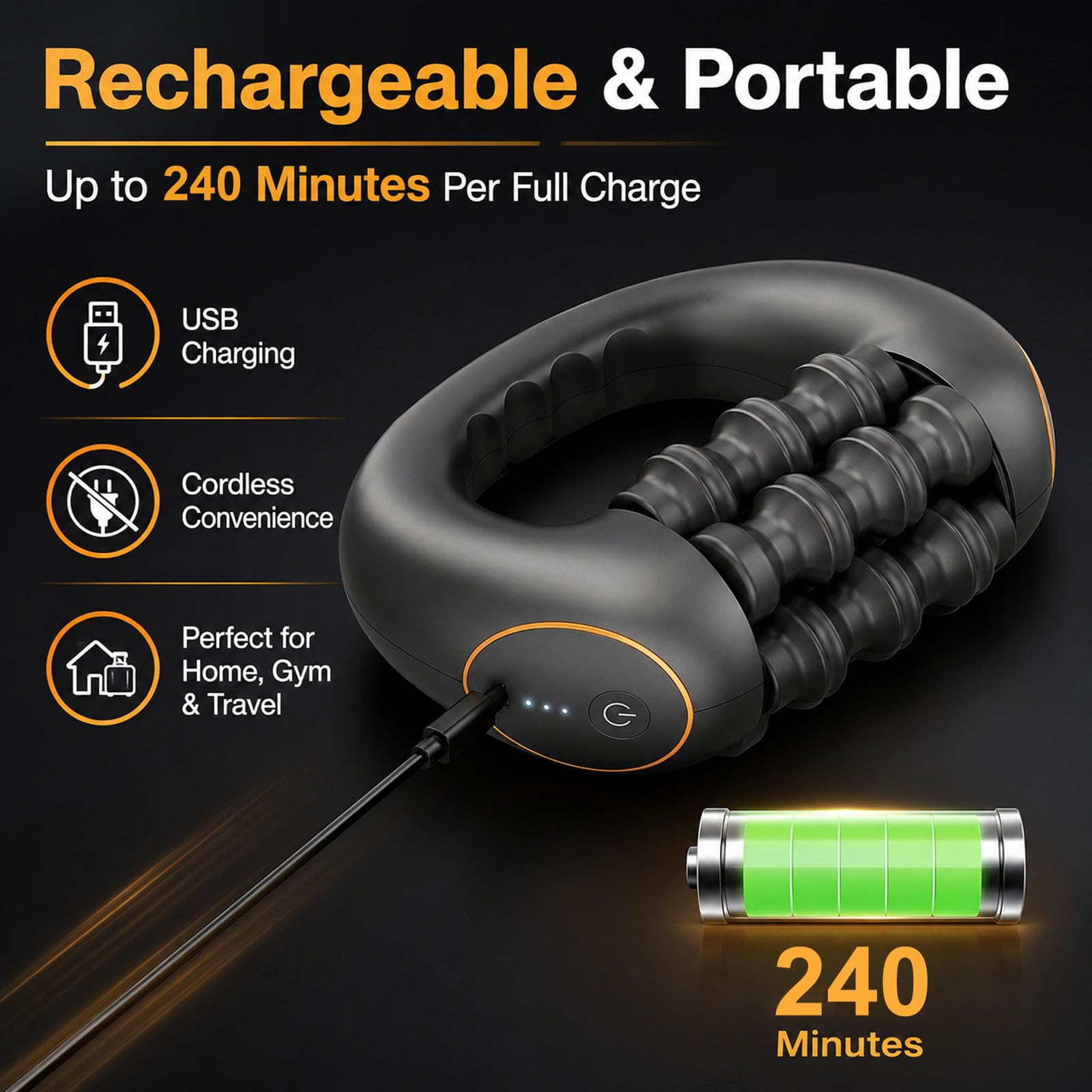 Electric Handheld Rolling Massager, 3 Vitesses, Moteur Puissant, Large Surface – Rouleau de Massage pour Le Dos, Épaules, Jambes – Masseur à Rouleaux Rechargeable