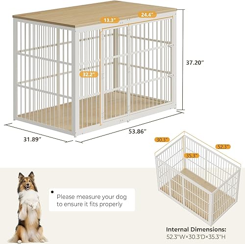 Miniatura 7 de Lyromix Mueble de jaula para perros de 54 pulgadas con puerta plegable, jaulas XXL para perros grandes, jaula decorativa de madera para perros, mesa