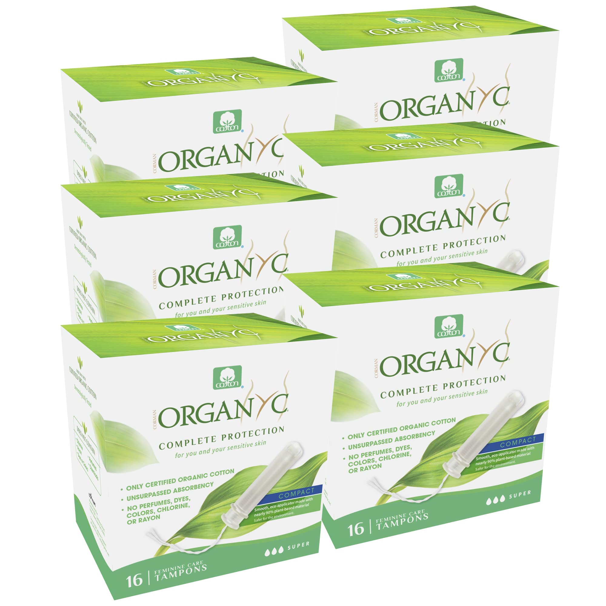 Organyc 100% Certified Organic Cotton Tampons - Plant-Based Eco-Applicator - 96 Count, Super Flow
