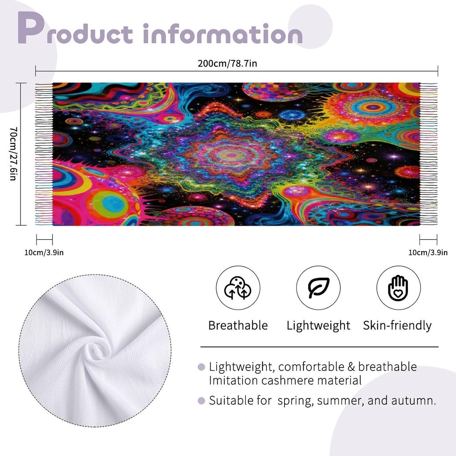 Psychedelic Art Scarfs for Man Women Winter Scarf Long Shawl Wraps Fashion Classic Tassel Scarfs Soft Blanket Scarves