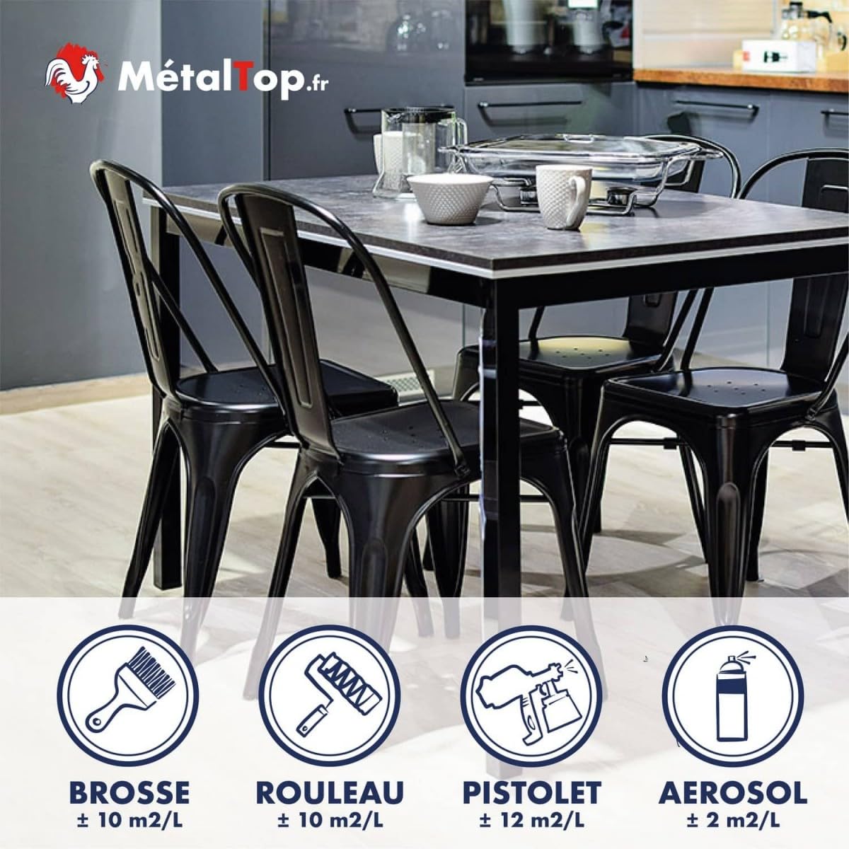 Metaltop - Laque Antirouille - Gris clair - RAL 7035-1 L - Laque de finition satinée pour protéger durablement fer et acier.