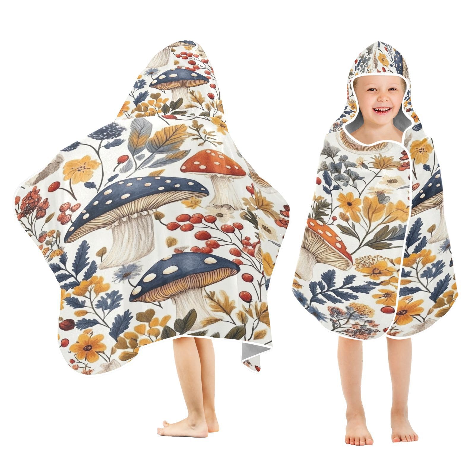 Kigai Flower Mushroom Hooded Beach Towel for Kids Soft Absorbent Quick Dry Bath Towel with Hood Lightweight Toddler Shower Pool Bath Wrap for Boys Girls