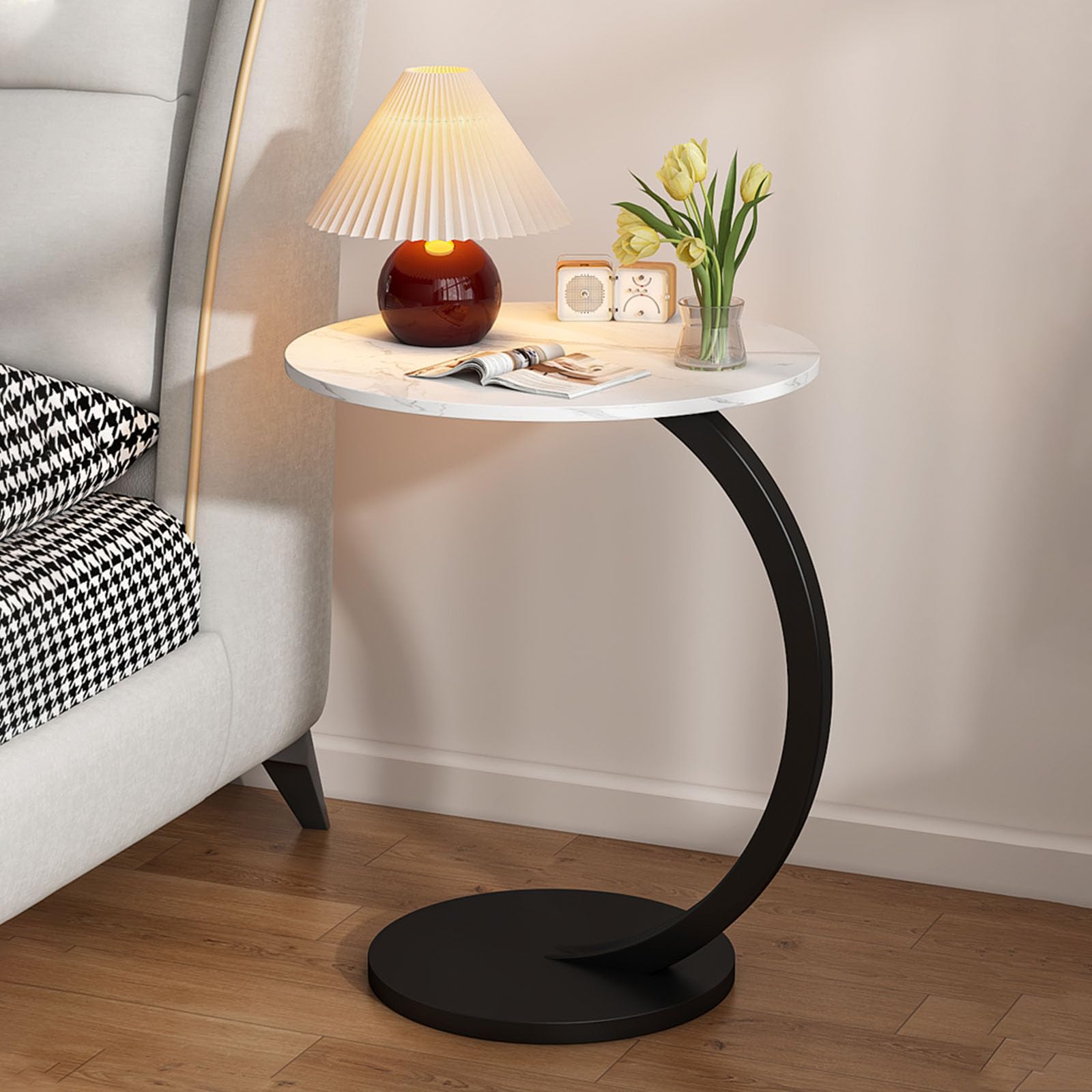 Table d'appoint, Table Basse, Table de Chevet, Table d'appoint en C, Tables de canapé Qui Glissent en Dessous, Petite Table d'appoint, Table étroite pour Chambre à Coucher D