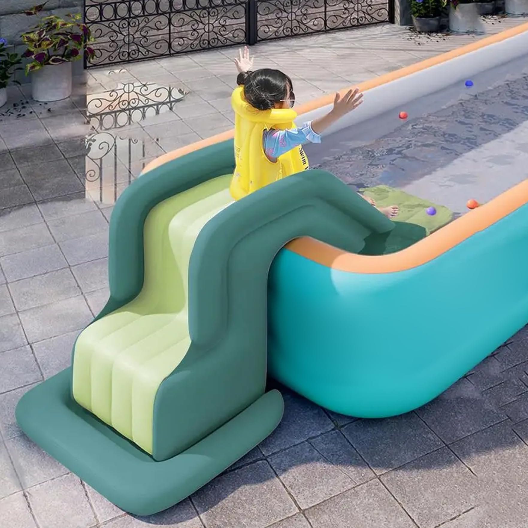 Toboggan de Piscine, Toboggan Gonflable en PVC de 78, 7x31, 5x33, 5 Pouces avec Pompe à air pour extérieur, intérieur, arrière-Cour, Jardin, Vert