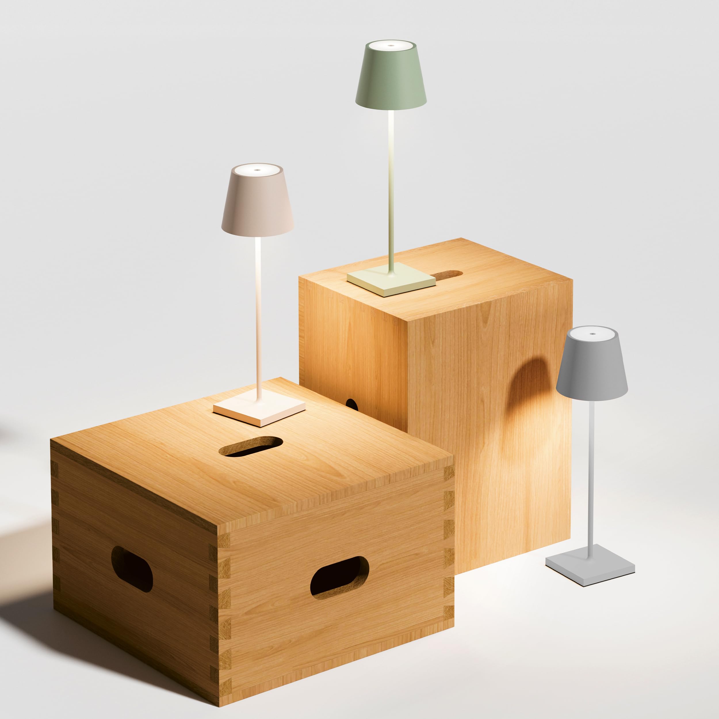 SIGOR Nuindie 2.0 - Dimmbare LED Akku-Tischlampe Indoor & Outdoor, IP54 spritzwassergeschützt, Höhe 38 cm, aufladbar mit USB-C, 12 h Leuchtdauer, dünenbeige