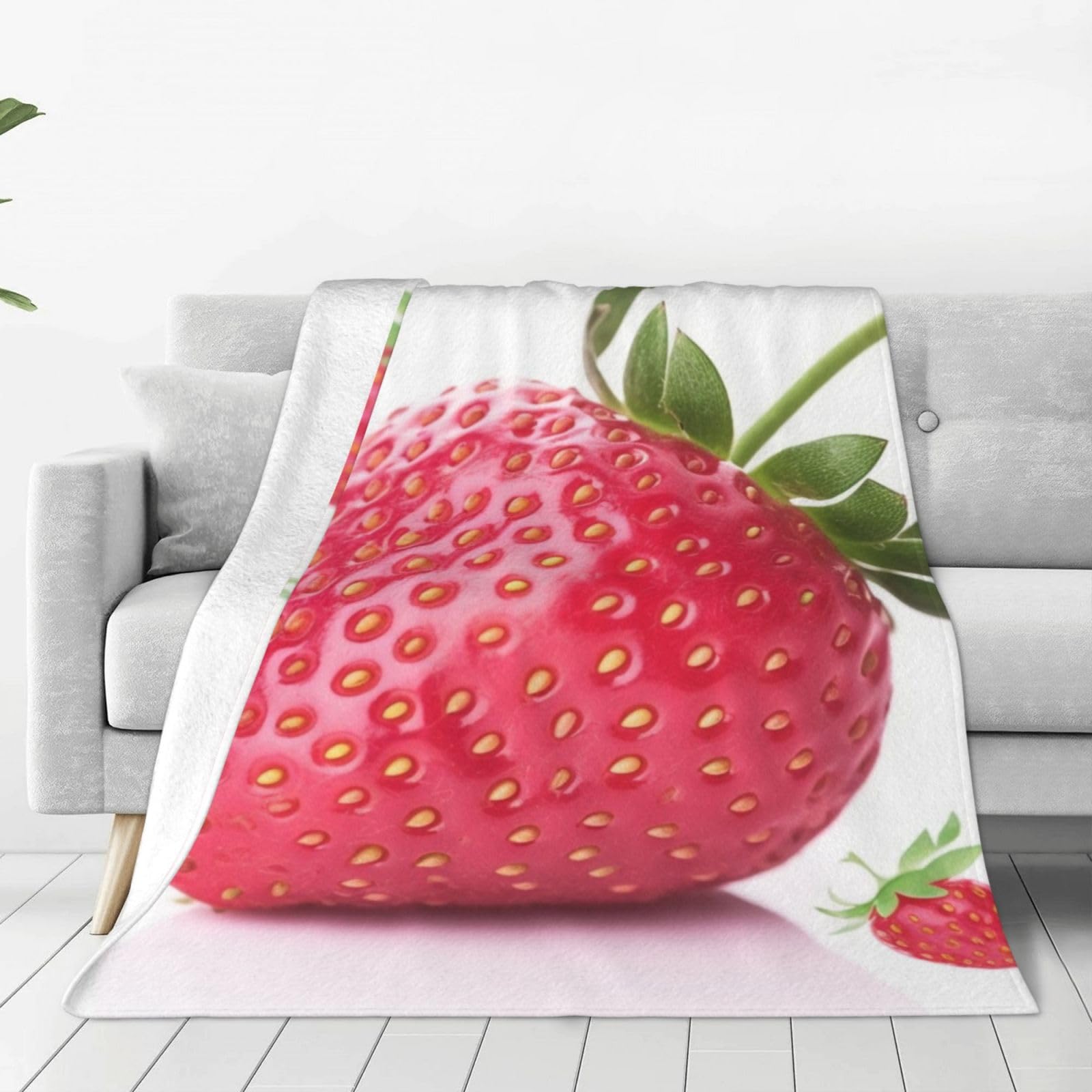 Couverture micro-polaire fraises roses plaid leger toutes saisons