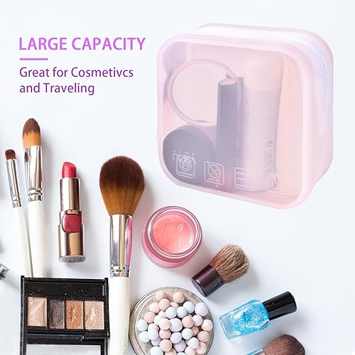 Miniatura 4 de CEYAZYE Bolsas de maquillaje transparentes de silicona, bolsas de viaje portátiles para artículos de tocador, bolsa de aseo de viaje con