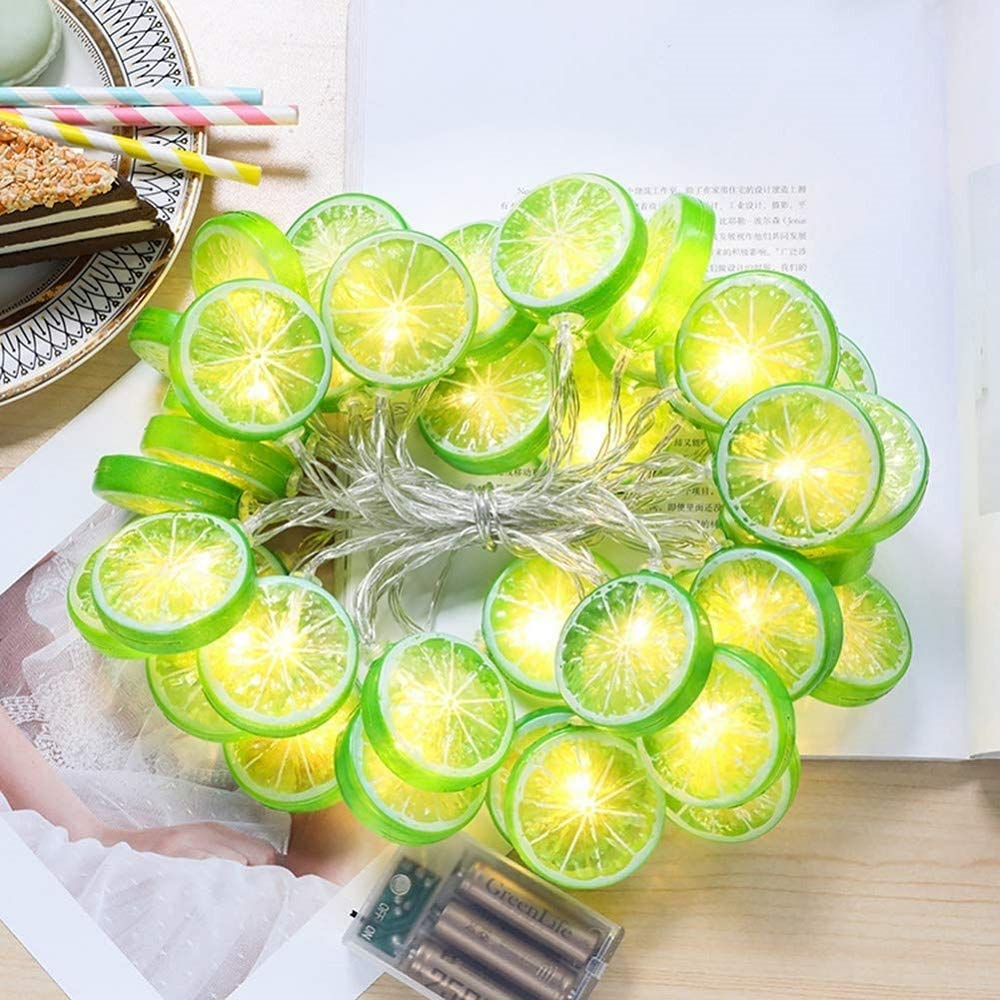 YOLIGHT Lemon Slice Lights Rope String Fairy LED Fruit Lamp Battery Powered Warm White for Christmas Holiday Party Decoration (Green Lemon Slice, 10M/80LED)