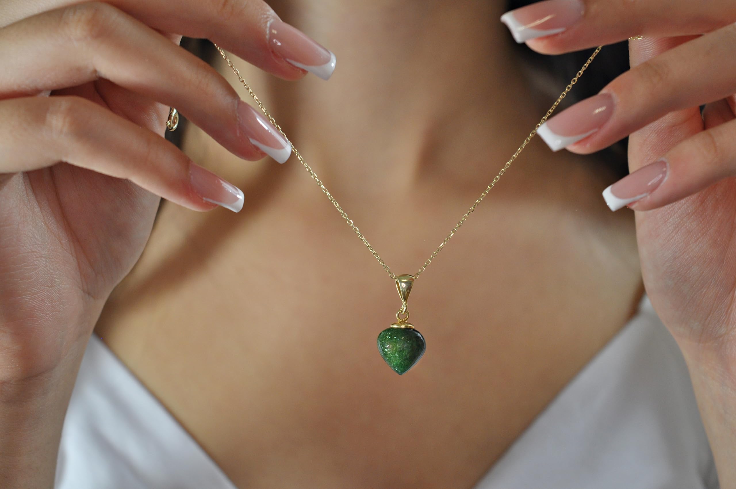 Grüne Jade Schmuck - 14k - Edelstein Kette 925 Silber - Zwiebelform Anhänger - AAA Qualität - Luxuriöse - Geschenkidee Ehefrau - Schmuck - Handmade Geschenk