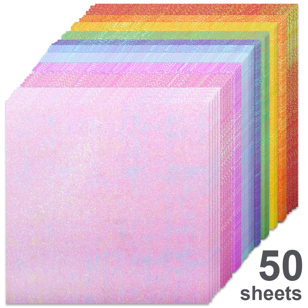 UCEC Glitter Origami Paper, 50 Sheets Colored Origami Sparkly Paper