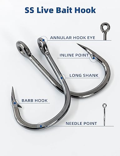 Miniatura 3 de BLUEWING Ganchos de cebo vivo de acero inoxidable, 10 unids20 unidades, ultra afilados y duraderos para pesca de agua salada y agua dulce