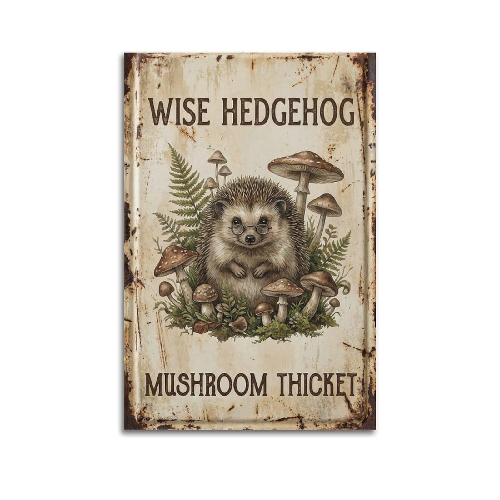 OKAHYS Hedgehog Woodland Poster Mushroom Thicket Botanical Modern Decorative Canvas Prints - Ideal Wall Art for Family, Man Cave, Game Room, Boys & Girls Bedroom 12x18inch