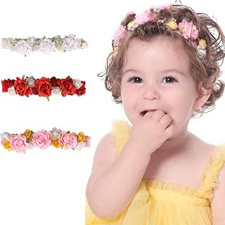 3 Pcs Baby Girls Headbands, Baby Flower Headband Baby Wraps Flower Crown Baby Girl Toddler Headbands Super Soft & Stretchy Nylon Floral Hairbands Accessories