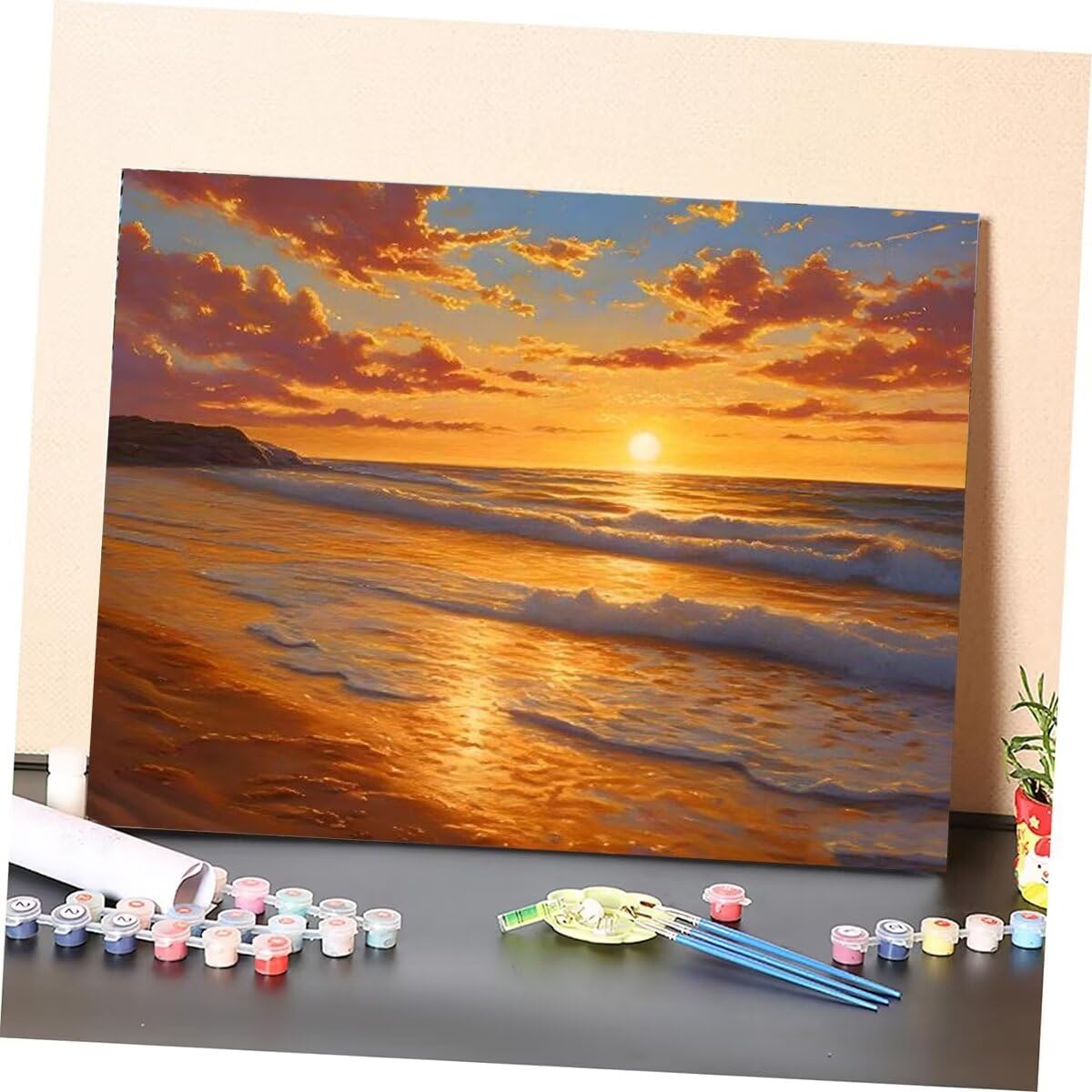 Peinture Par Numéro Adulte - Clair De Lune Sur La Plage - Kit Art DIY 40x50cm Avec Toile Et Pinceaux