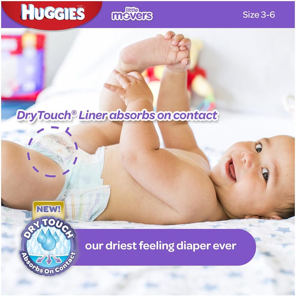 HUGGIES LITTLE MOVERS Active Baby Diapers, Size 3 (fits 16-28 lb.), 174 Ct, ECONOMY PLUS (Packaging May Vary)