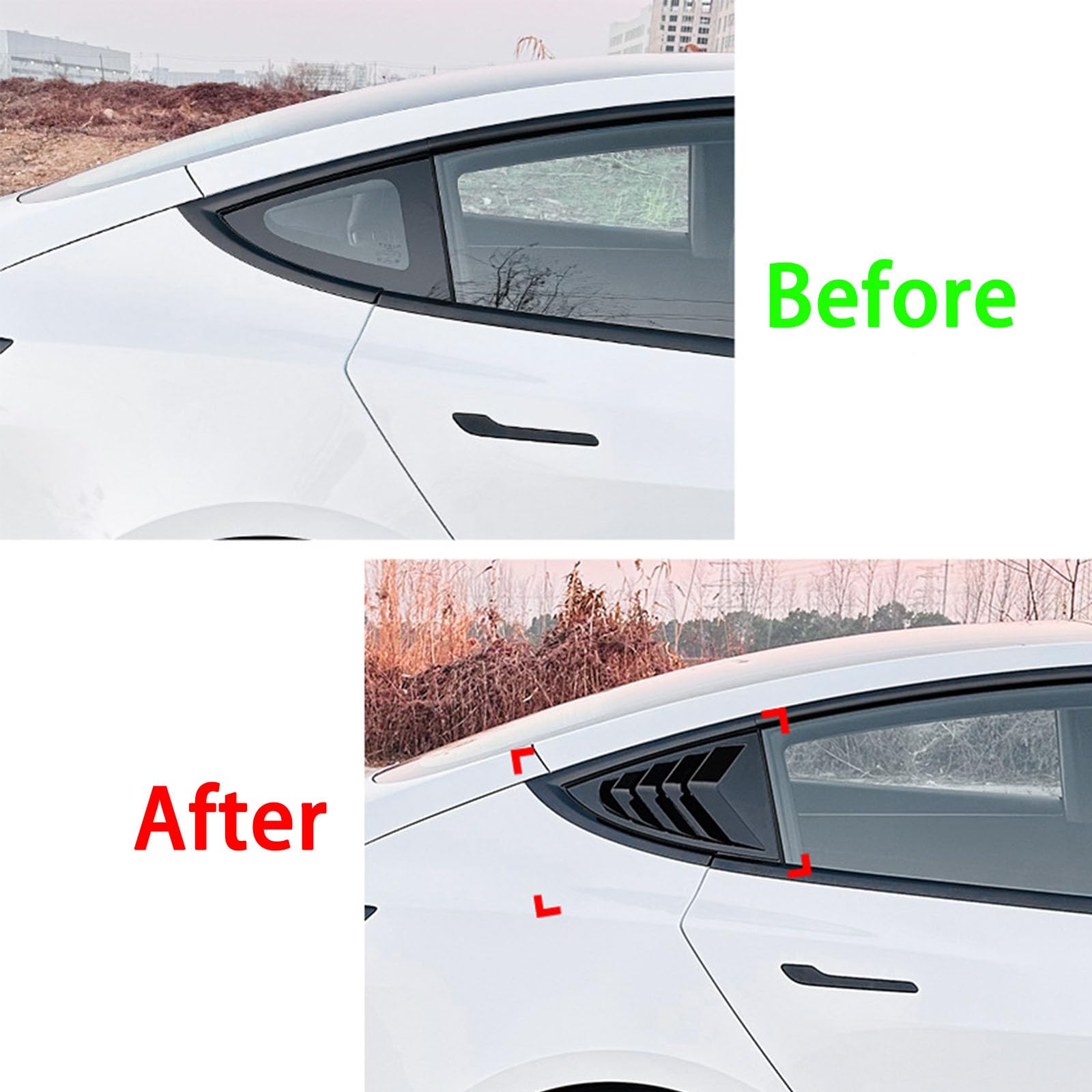 2 sztuki do Tesla Model 3 2024 +, tylne okiennice samochodowe żaluzje boczne, osłony, wykończenia, akcesoria zewnętrzne ABS, B Carbon Fiber Look