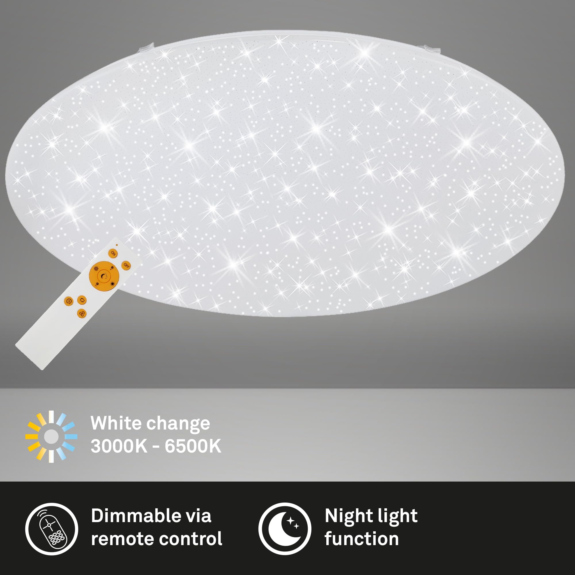 BRILONER - LED Deckenlampe 80cm mit Fernbedienung, dimmbar, Nachtlicht, warmweiß bis kaltweiß, ultra hell 9700 Lumen, 80 Watt, LED Lampe, Deckenleuchte, Wohnzimmerlampe, Küchenlampe, 80x9 cm, Weiß