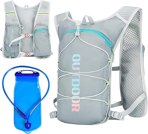Mochila de hidratación con bolsa de agua de 2 L, mochila de botella de agua para mujeres y hombres, mochila de agua ultraligera de 5 onzas para