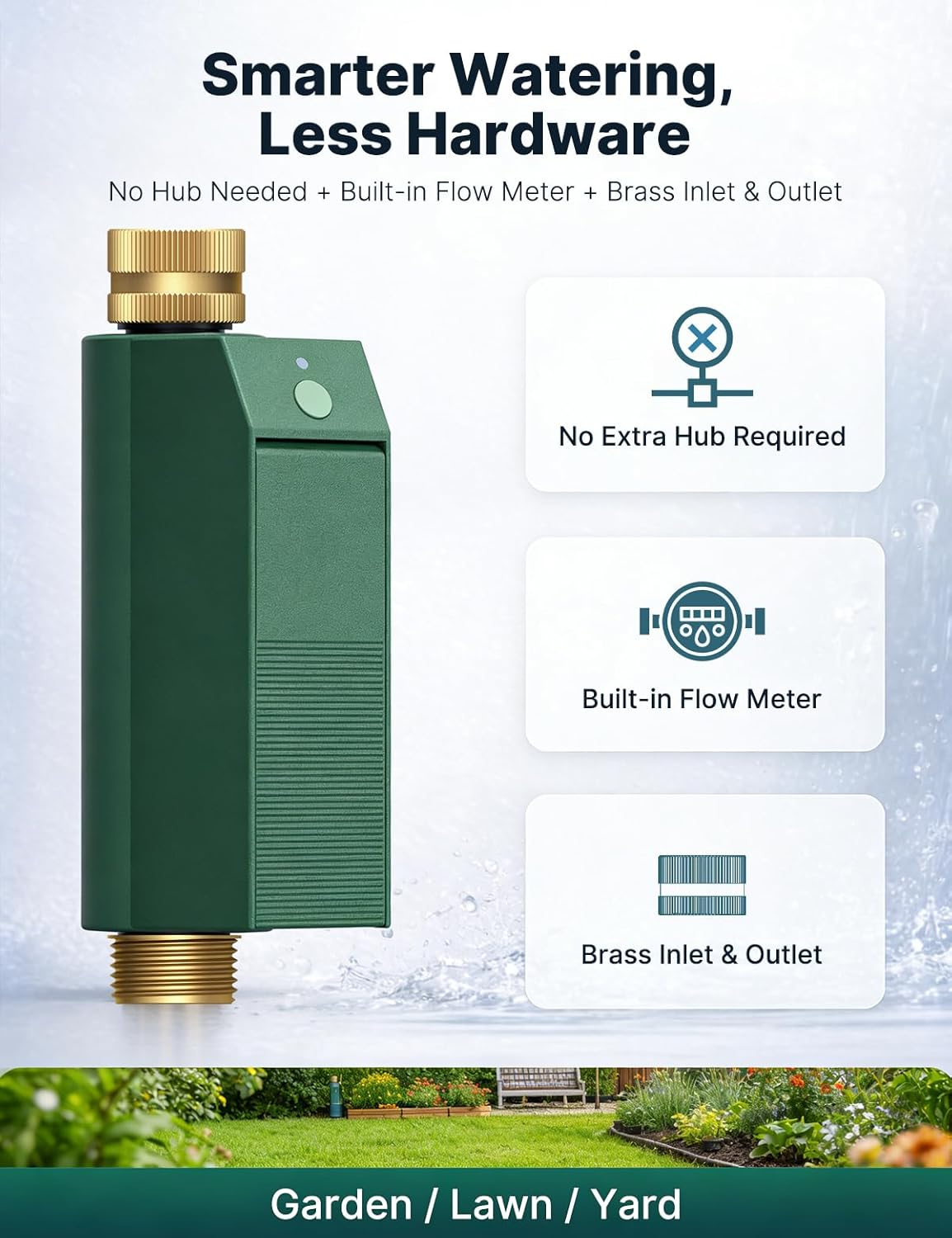 MOES WiFi Water Timer for Garden Hose, No Hub Required, Sprinkler Controller Built-in Flow Meter, Brass Inlet & Outlet, Smart Hose Timer, App & Voice Control, 10 Schedules, Up to 2-Year Battery Life