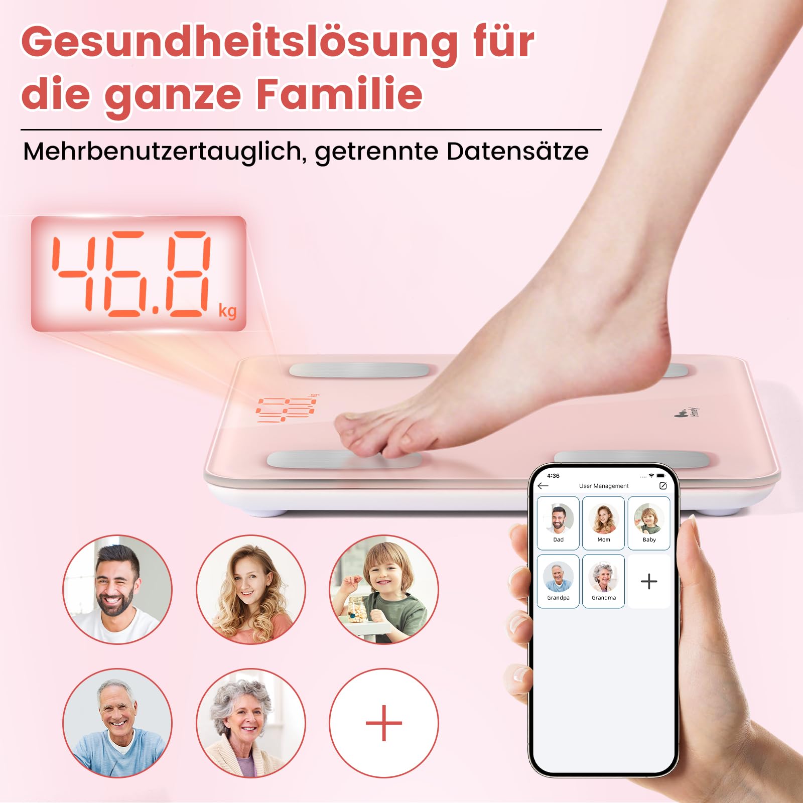 Himaly Körperfettwaage, kompatibel Personenwaage mit App, Smart Digitale Waage für Körperfett, Knochengewicht, Körpergewicht, Muskelmasse, viszerales Fett, Körperwasser, BMI