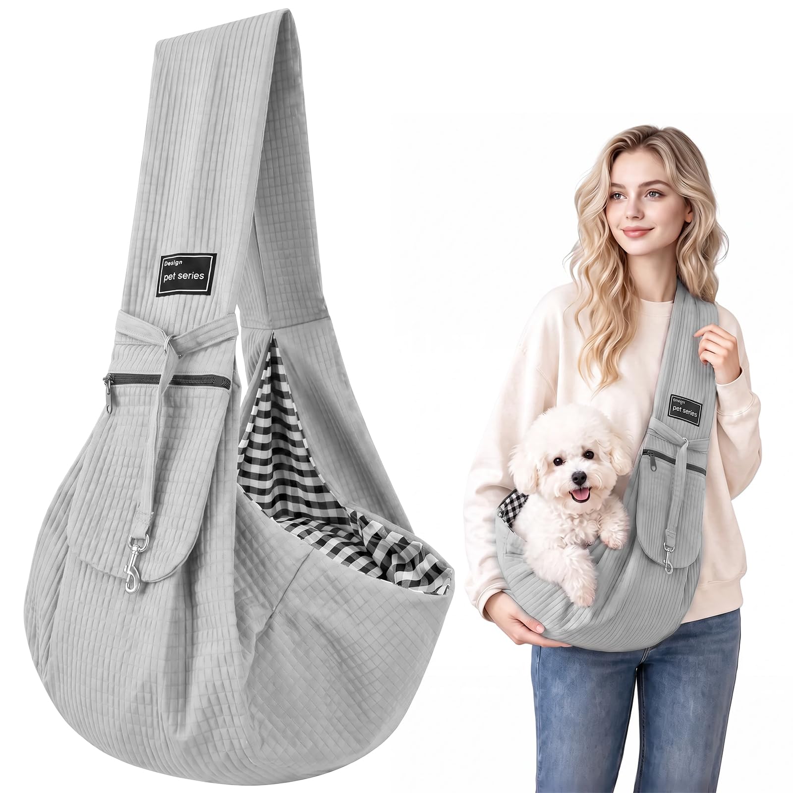 Dog Sling Carrier Puppy Cat Carry Bag Hands-Free Safe Pouch, Walking Travel