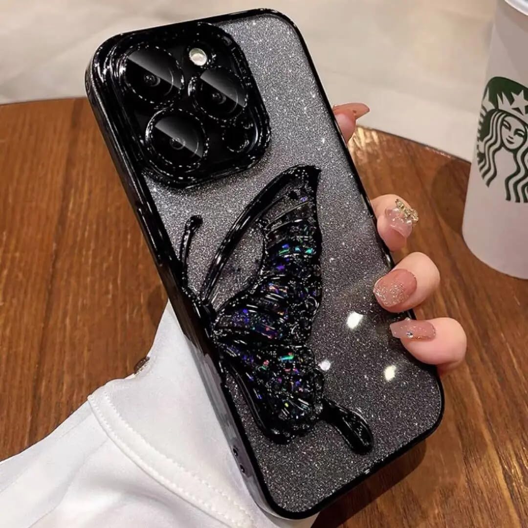 Apurb store for iPhone 15 pro max Case with Luxury Glitter Cute Butterfly Plating Design Aesthetic Women Teen Girls Phone Cases Camera Protection Shockproof Cover for iPhone 15 pro max (Black) (B0CZF79CJV) Amazon Price History, Amazon Price Tracker